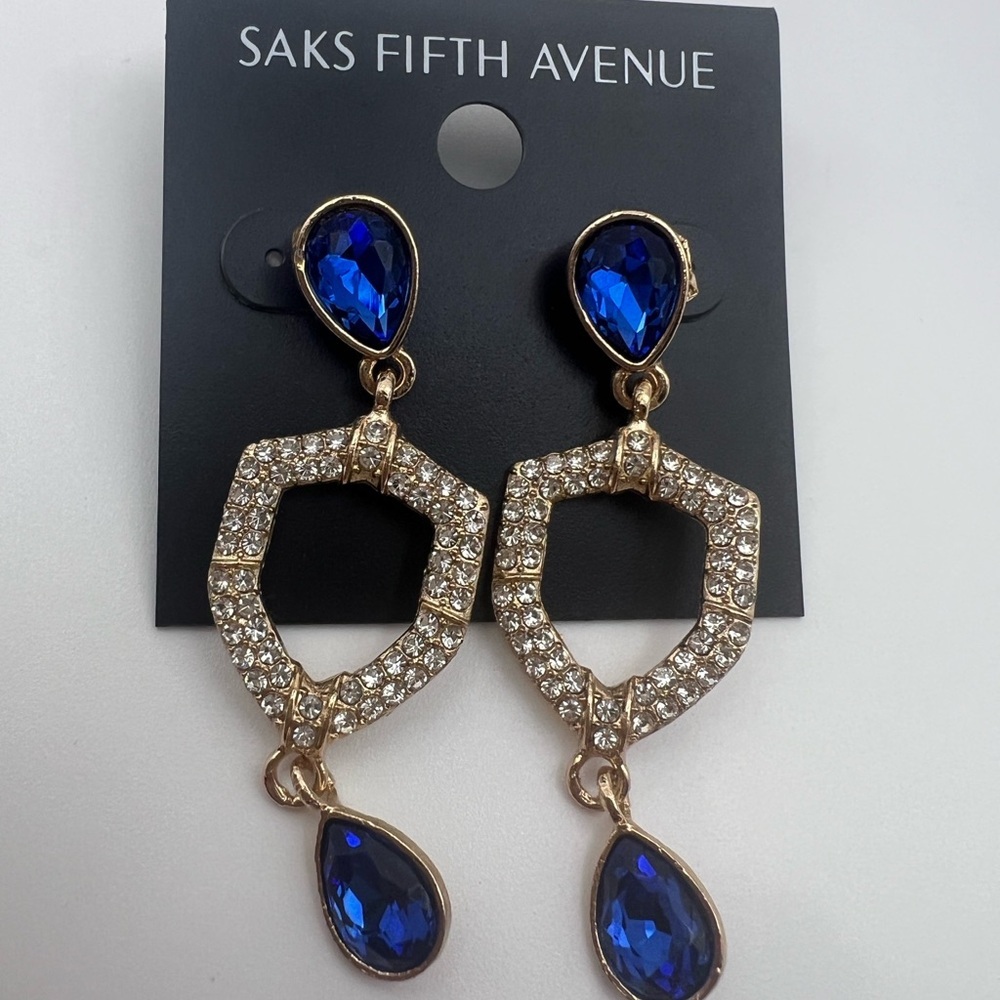 Saks Fifth Avenue Gold and Blue Geometric Earrings - Picture 6 of 7